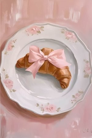 Bow Tie Croissant coquette wall art framed poster and canvas print wall decor