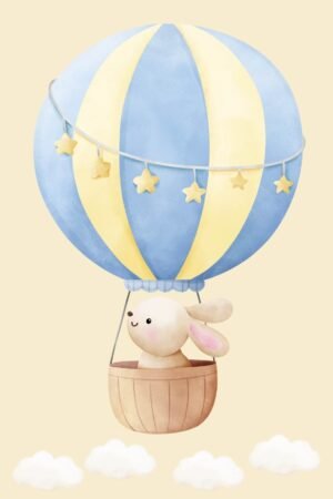 Bunny in Hot Air Balloon Wall Art for Nursery Wall Decor