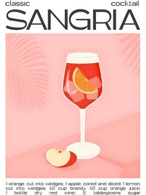 Classic Sangria Cocktail Poster print framed wall art