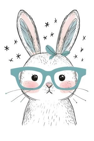 Cute Bunny with Glasses poster and canvas print for nursery wall art decor