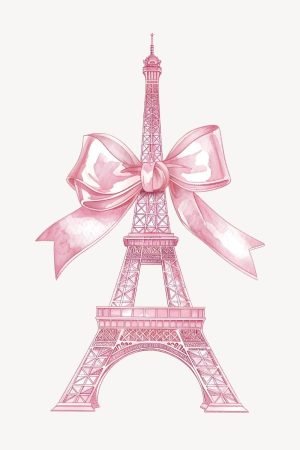 Eiffel Tower with Pink Bow Poster maximalist coquette canvas wall art print