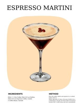 Espresso Martini Poster Print Coctail ingredients and recipe framed canvas wall art