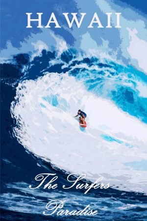 Hawaii The Surfers Paradise poster print and coastal framed canvas wall art