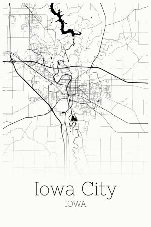 Iowa City Map Poster Black and White