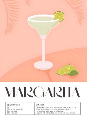 Margarita Cocktail Poster with Ingredients print framed kitchen wall art decor