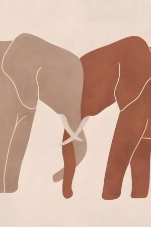 Minimalist Boho Elephant Couple Art Print, Framed Poster and Canvas Wall Art