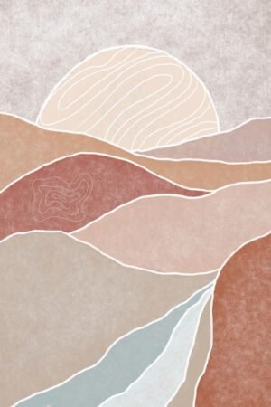 Modern Abstract Boho River and Hills Landscape Wall Art, Framed Poster and Canvas Print