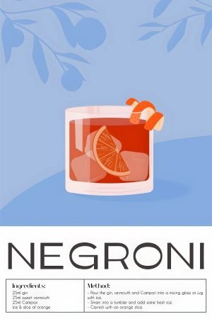 Negroni Cocktail Poster with Ingredients Print framed wall art
