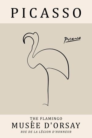 Pablo Picasso Flamingo Line Drawing Print Beige Exhibition Poster, Canvas Wall Art