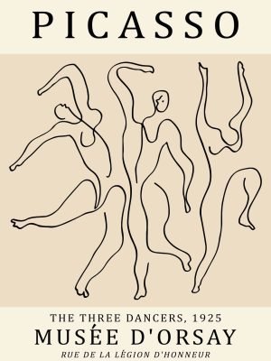 Picasso Three Dancers Line Drawing Poster Print, Framed Canvas Wall Art