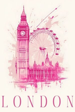Pink London Poster, travel wall art