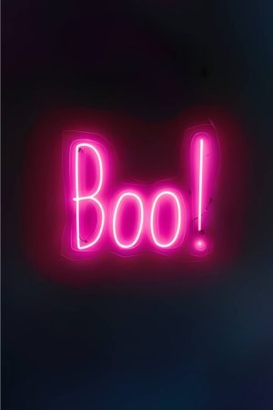 Pink Neon Boo Poster, framed canvas wall art