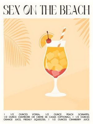 Sex on The Beach Cocktail with Ingredients Poster print framed kitchen and bar canvas wall art