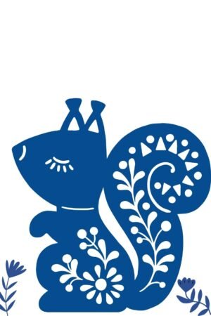 Squirrel Drawing Floral Scandinavian Style Art Print, Framed Poster and Canvas Wall Art