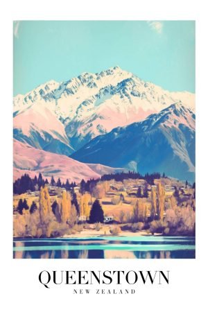 Vintage Queenstown New Zealand Travel Poster