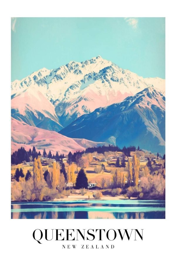 Vintage Queenstown New Zealand Travel Poster