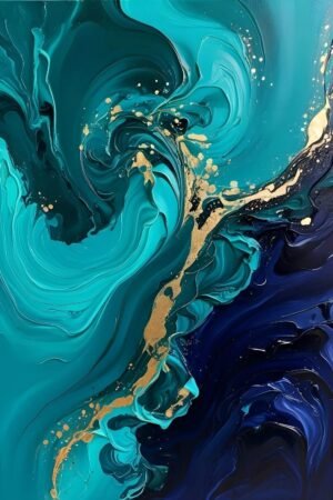 Abstract Blue Turquoise and Gold Art Print, Framed Poster and Canvas Wall Art