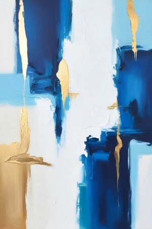 Abstract Blue White Gold Canvas Wall Art and Framed Poster Print