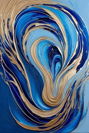 Abstract Blue and Gold Wall Art, Framed Poster and Canvas Art Print