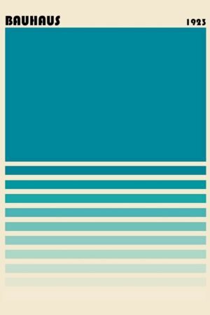 Bauhaus Lines of Light in Blue to Turquoise Poster geometric canvas wall art