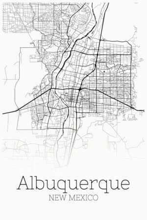 Black and White Albuquerque New Mexico City Map Print