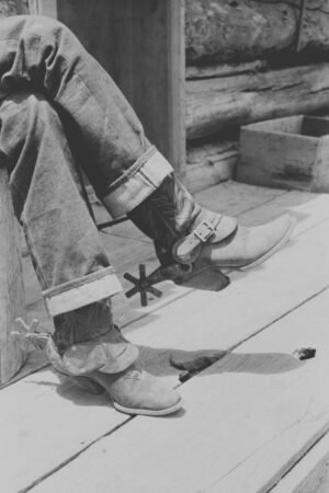 Blue Jeans, Boots and Spurs Poster and Framed Canvas Art Print