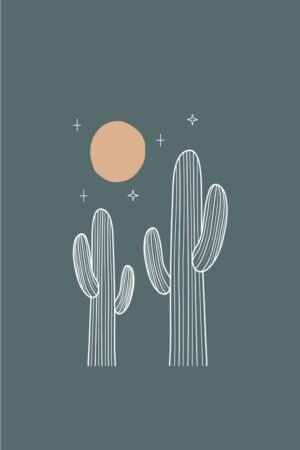 Boho Cactus, Stars and Moon wall art, Framed Poster and Canvas Print