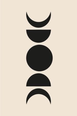 Boho Vertical Black Moon Phase Wall Art, Framed Poster and Canvas Print