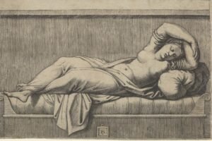 Cleopatra Lying Partly Naked on a Bed Print canvas wall art and framed poster