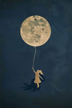 Girl Flying to the Moonlight Wall Art Print