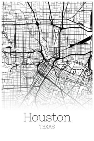 Black and White Houston Texas City Map Art Print, Framed Poster and Canvas Wall Art