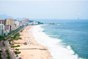 Ipanema Beach Horizontal Aerial View Print poster and framed canvas wall art