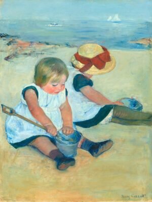 Mary Cassatt Children Playing on the Beach Print, painting canvas wall art and framed poster