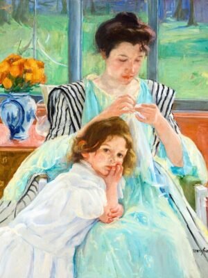 Mary Cassatt Young Mother Sewing Print, mother and her daughter canvas wall art and framed poster