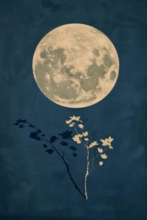 Vintage Moody Full Moon and Tree Branch Canvas Wall Art Print & Framed Poster
