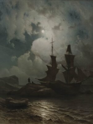 Moonlight on the Coast of Norway Print Knud Baade painting canvas wall art and framed poster