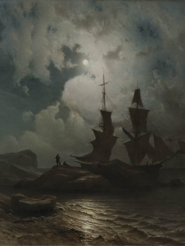 Moonlight on the Coast of Norway Print Knud Baade painting canvas wall art and framed poster