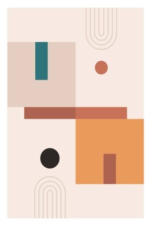 Orange and Beige Minimalist Geometric Abstract Wall Art, Framed Poster and Canvas Print
