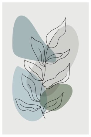 Purple Blue Green Minimalist Bohemian Botanical Line Art Print