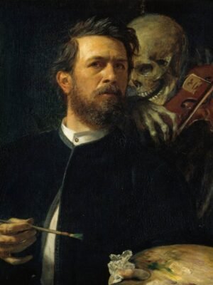 Self Portrait with Death Playing the Fiddle Print Arnold Böcklin painting canvas wall art and framed poster