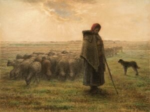 Shepherdess and Her Flock Print Jean-François Millet painting canvas wall art and framed poster