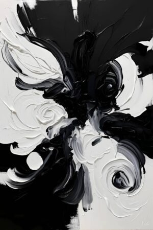Unique Modern Black and White Abstract Painting Art Print, Framed Poster and Canvas Wall Art