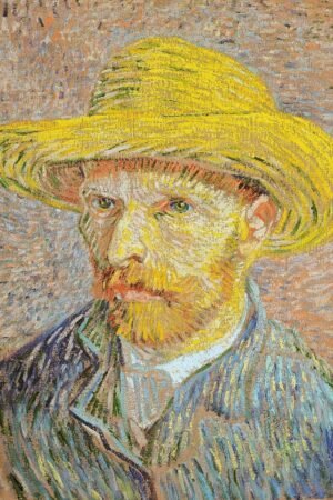 Van Gogh Self Portrait with a Straw Hat Print Canvas Wall Art and Framed Poster