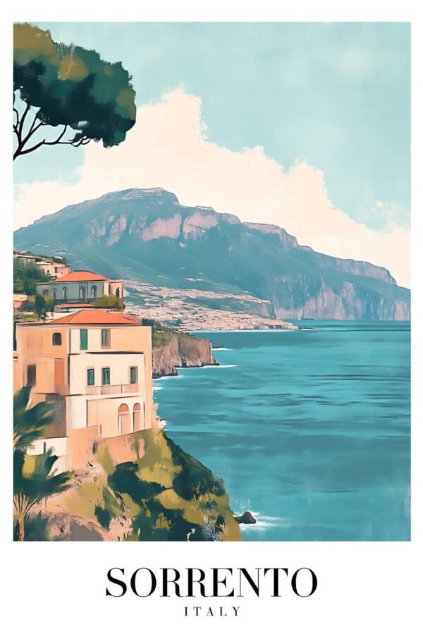 Vintage Italy Sorrento Travel Poster framed canvas wall art print