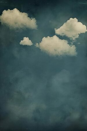Vintage Moody Clouds Dark with Blue Background Wall Art Print