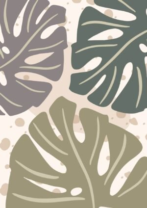 Aesthetic Pastel Colors Boho Monstera Leaves Poster framed canvas wall art print