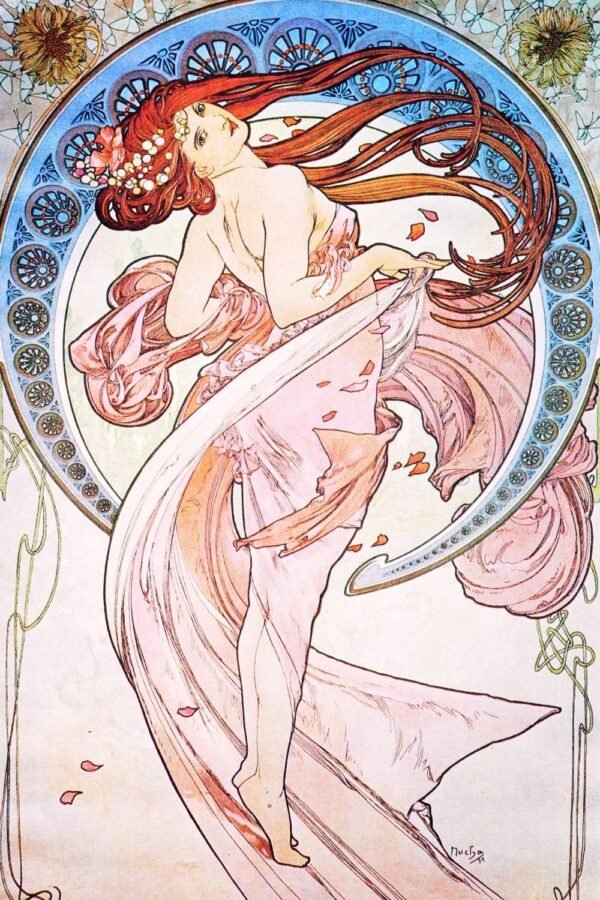 Alphonse Mucha Dance Poster, Framed French Art Nouveau Canvas Wall Art Print