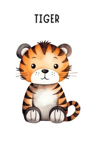 Baby Tiger Sitting Wall Art for Nursery Wall Decor, Framed Poster and Canvas Print