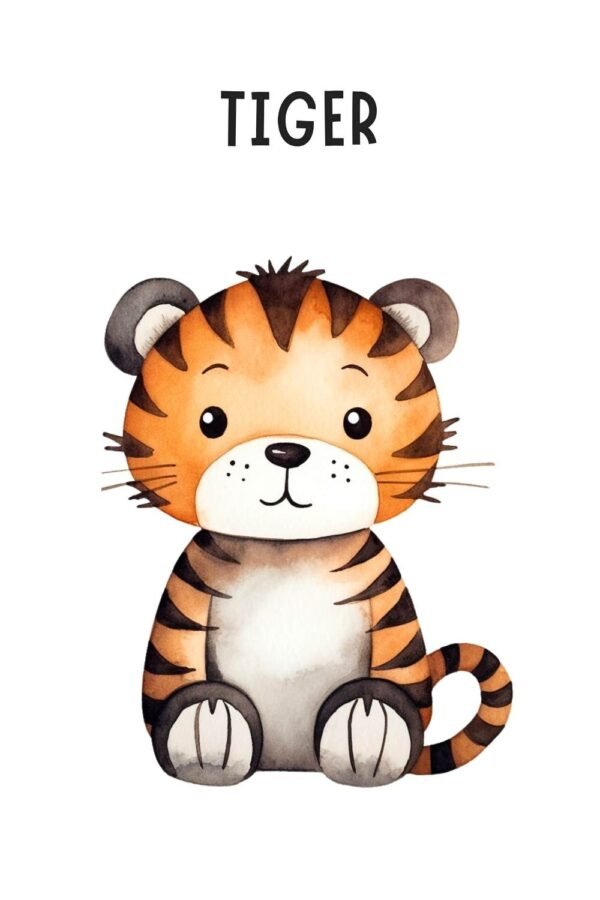 Baby Tiger Sitting Wall Art for Nursery Wall Decor, Framed Poster and Canvas Print