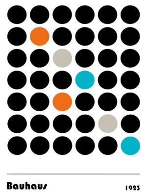 Bauhaus 1923 Black and Colorful Circles Poster framed geometric circles canvas wall art print